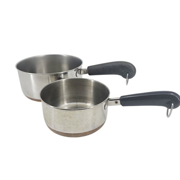 2 Vintage Revere Ware 1950's Copper 1 Qt & 2 Qt Pots With Handle & Ring NO LIDS - Picture 1 of 12